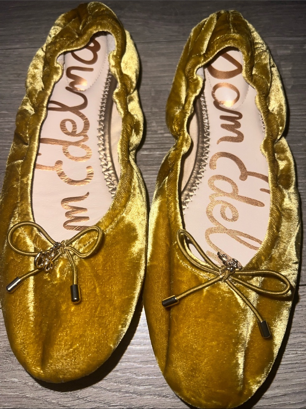 Sam Edelman Olive-Green Velvet Bow Ballet Flats - Picture 3 of 6